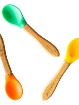 Cucharas De Bamboo 3unid Verde-Naranja-Amarillo - Imagen 1